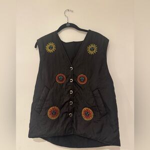 Source Unknown Black Vest with Embroidered Sunflowers